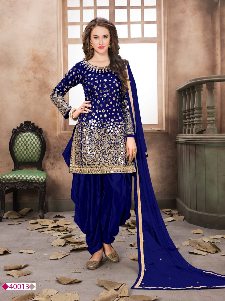 Myra Blue Tafeta Silk Patiyala Suit - Distacart