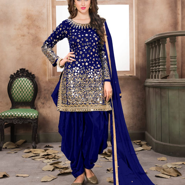 Myra Blue Tafeta Silk Patiyala Suit - Distacart