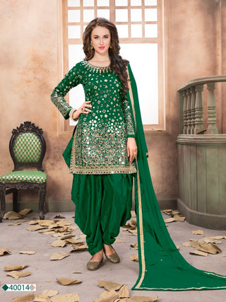 Myra Green Tafeta Silk Patiyala Suit - Distacart
