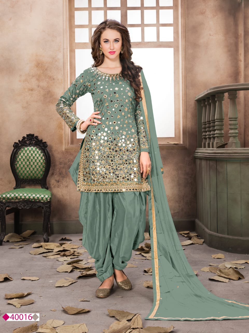 Myra Dusty Tafeta Silk Patiyala Suit - Distacart