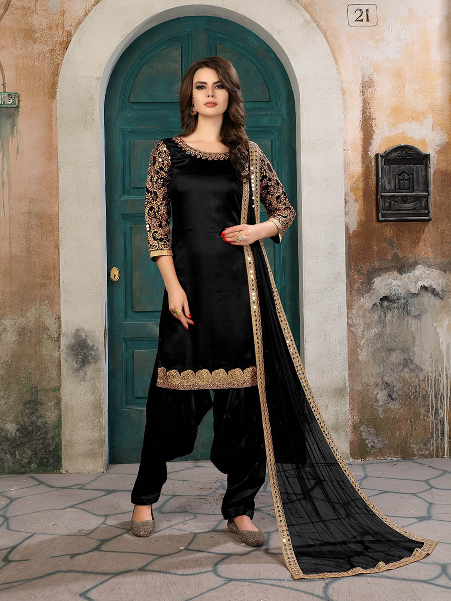 Myra Black Art Silk Real Glass Work Suit - Distacart