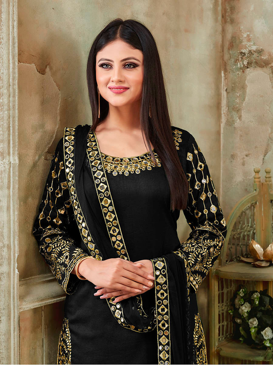 Myra Black Art Silk Real Glass Work Suit - Distacart