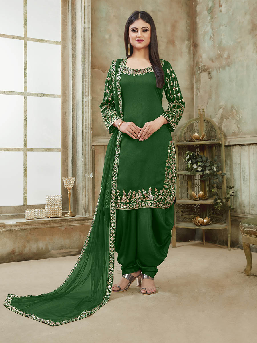 Myra Green Art Silk Real Glass Work Suit - Distacart