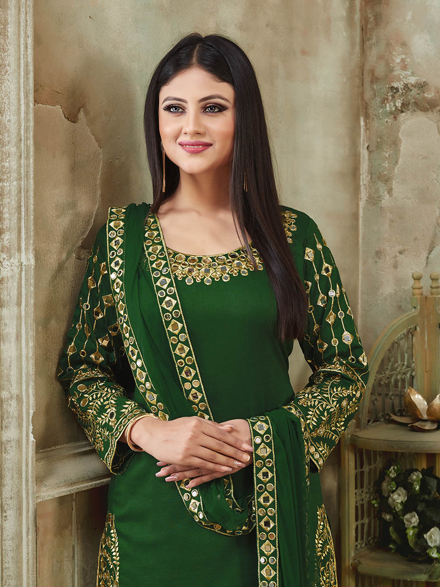 Myra Green Art Silk Real Glass Work Suit - Distacart