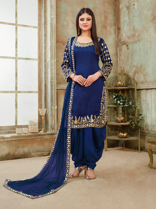 Myra Royal Blue Art Silk Real Glass Work Suit - Distacart