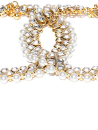 Thumbnail for Priyaasi Women Set Of 2 Gold-Plated Kundan and Pearls Studded Heavy Anklets - Distacart