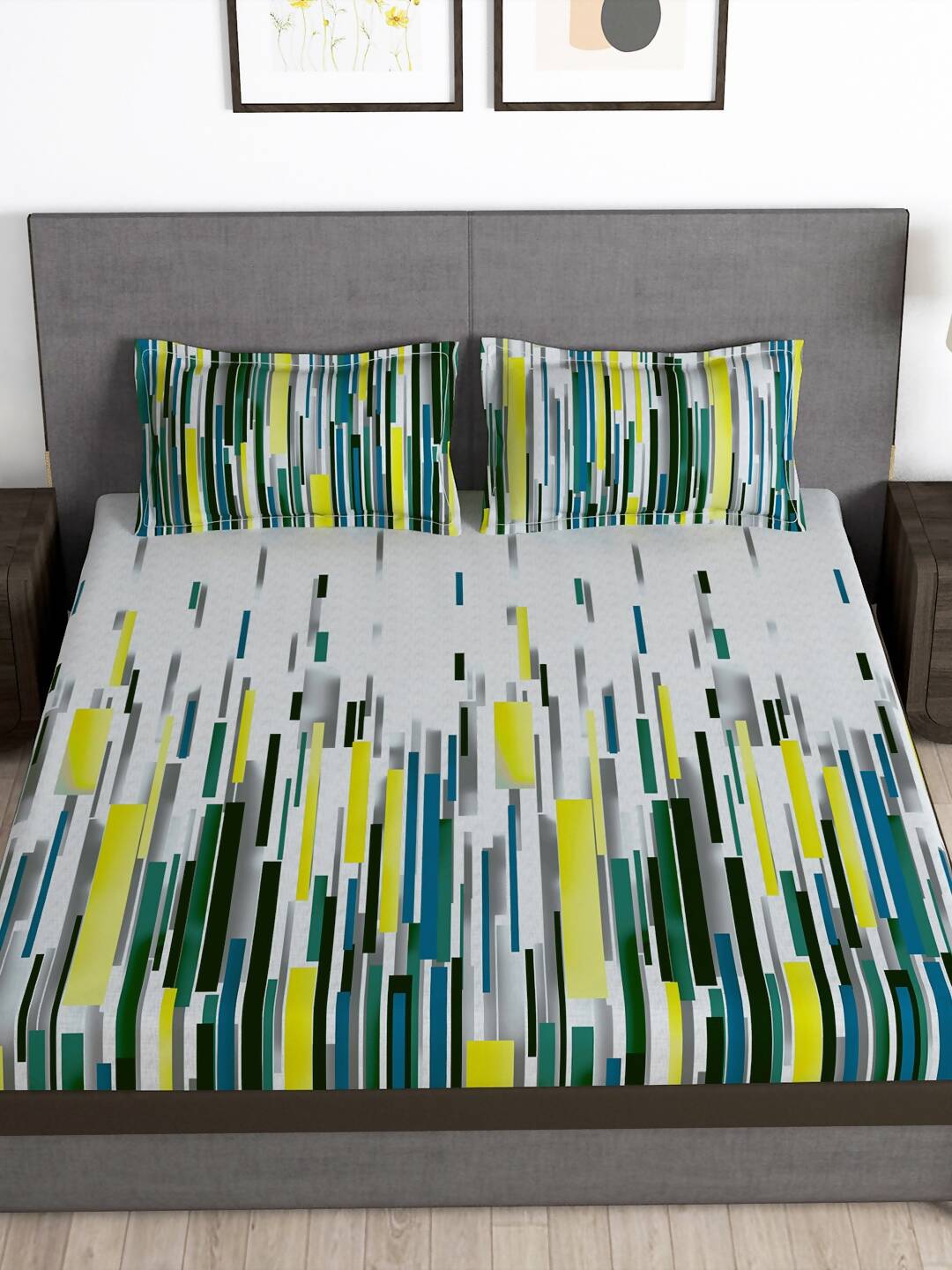 Story@home Grey & White Striped Microfiber 180 TC Bedsheet With Pillow Cover - Distacart