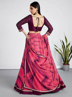 Thumbnail for House of Panchhi Rose Organza Siroski Stone Work Leheriya Print Lehenga Choli & Dupatta - Distacart