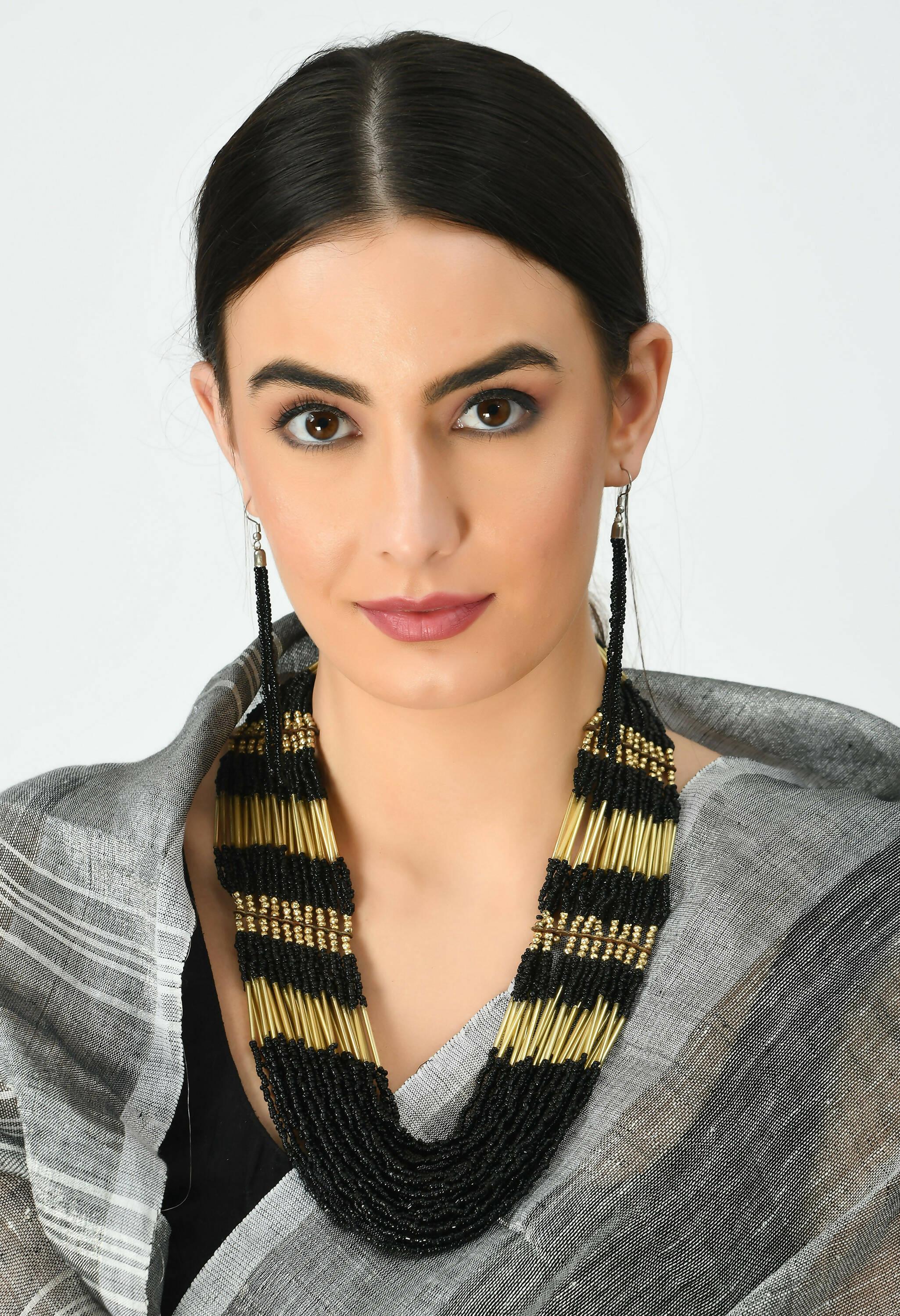 Mominos Fashion Johar Kamal Handicraft Finish Beads Work Long Necklace For Women (Black /Golden) - Distacart