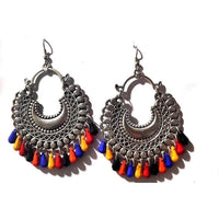 Thumbnail for Multi Color Beads German Silver Plated Antique Finish Alloy Chandbali Earrings