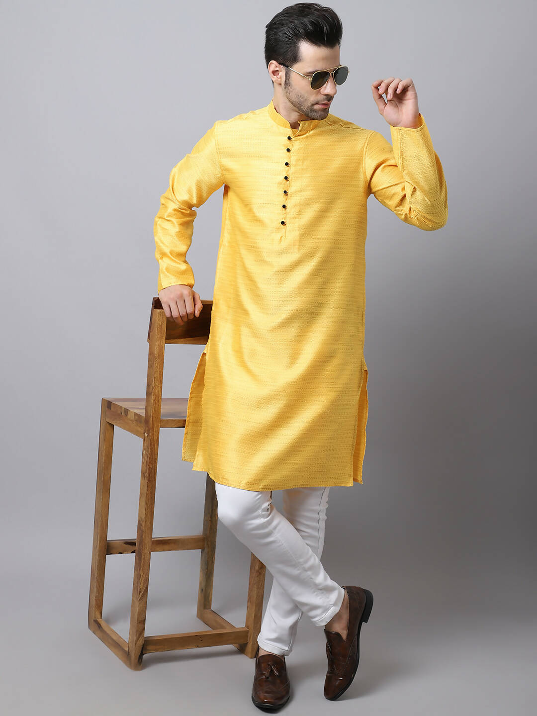 Even Apparels Yellow Pure Cotton Men's Kurta With Band Collar - Distacart