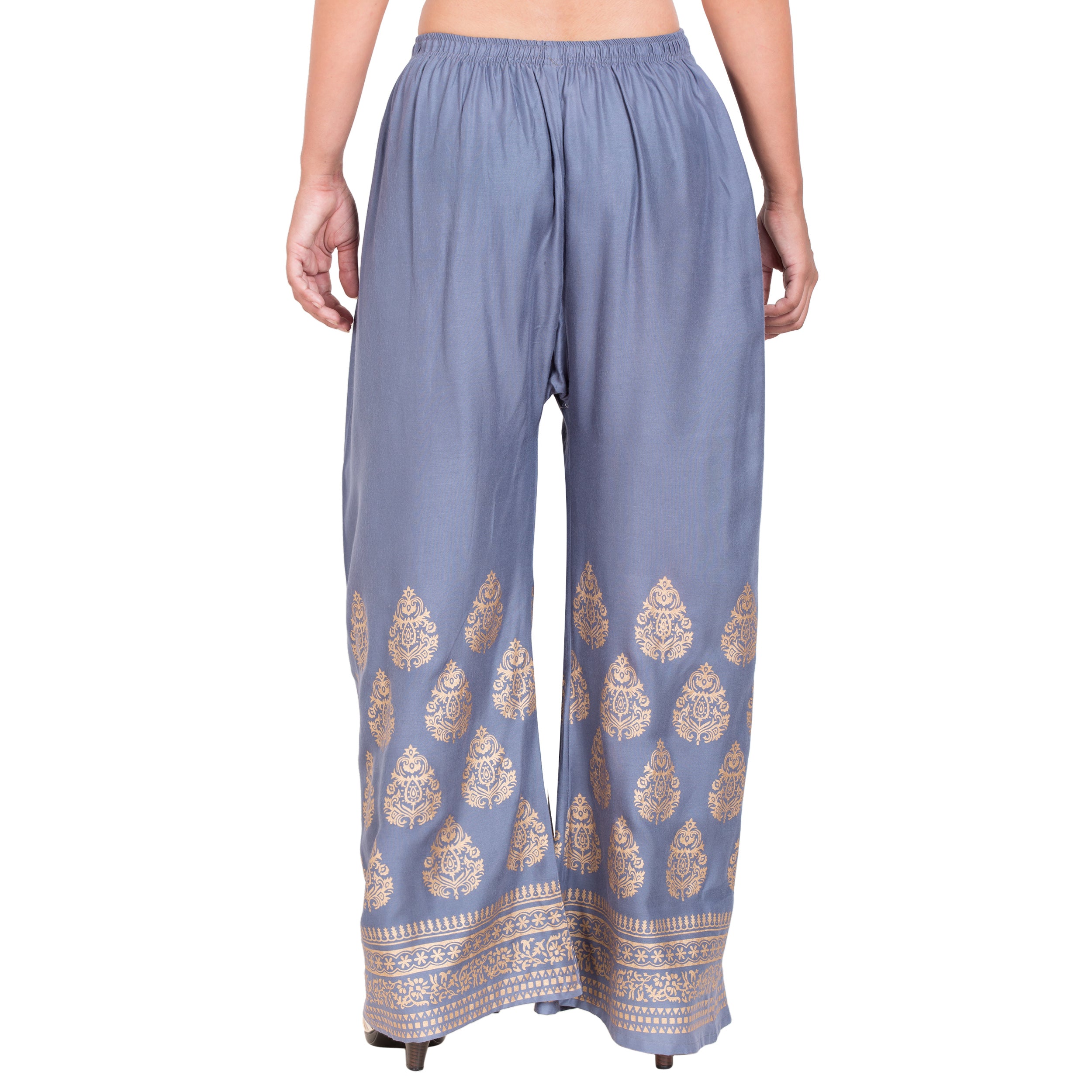 PAVONINE Grey Color Golden Printed Rayon Fabric Sharara For Women - Distacart