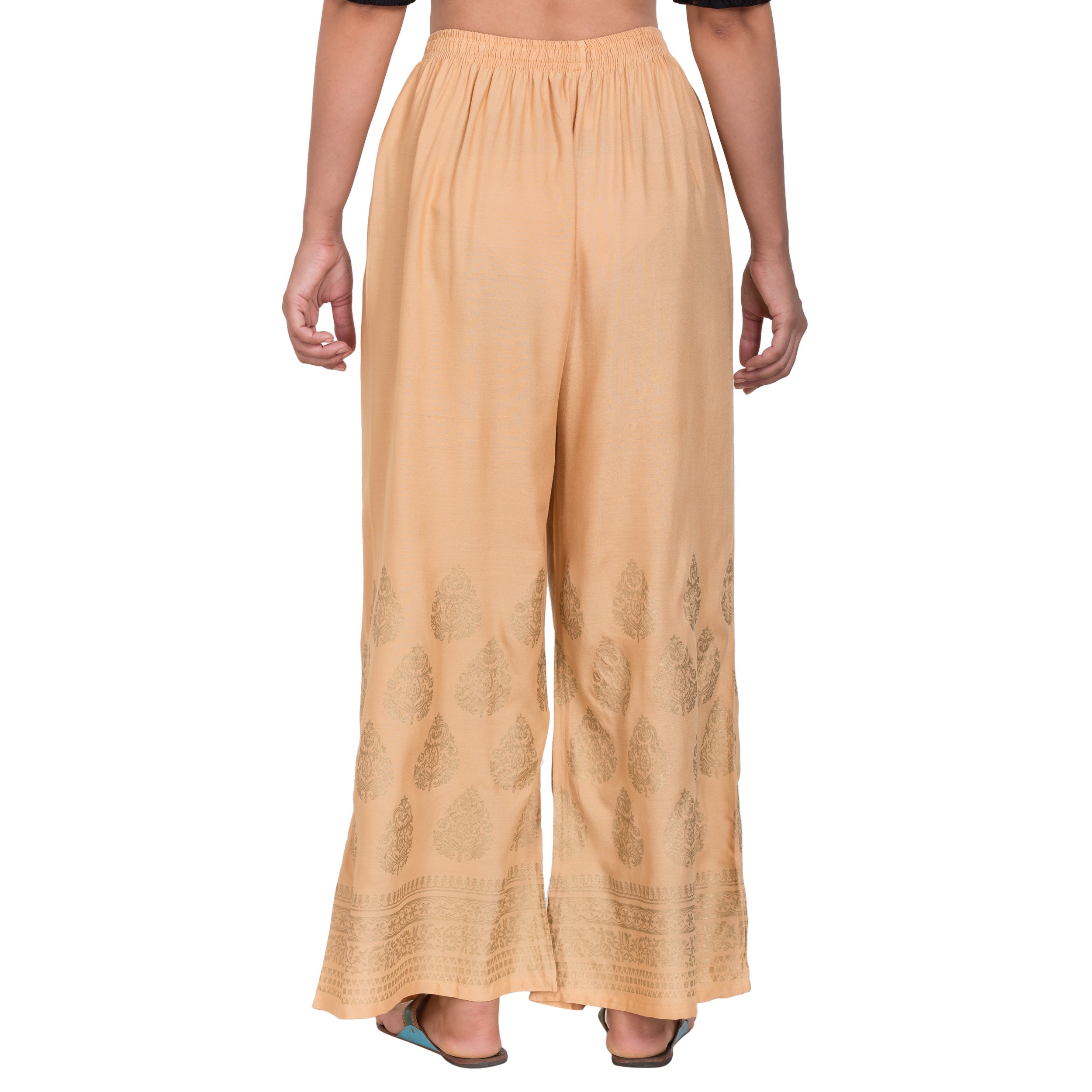 PAVONINE Beige Color Golden Printed Rayon Fabric Sharara For Women - Distacart