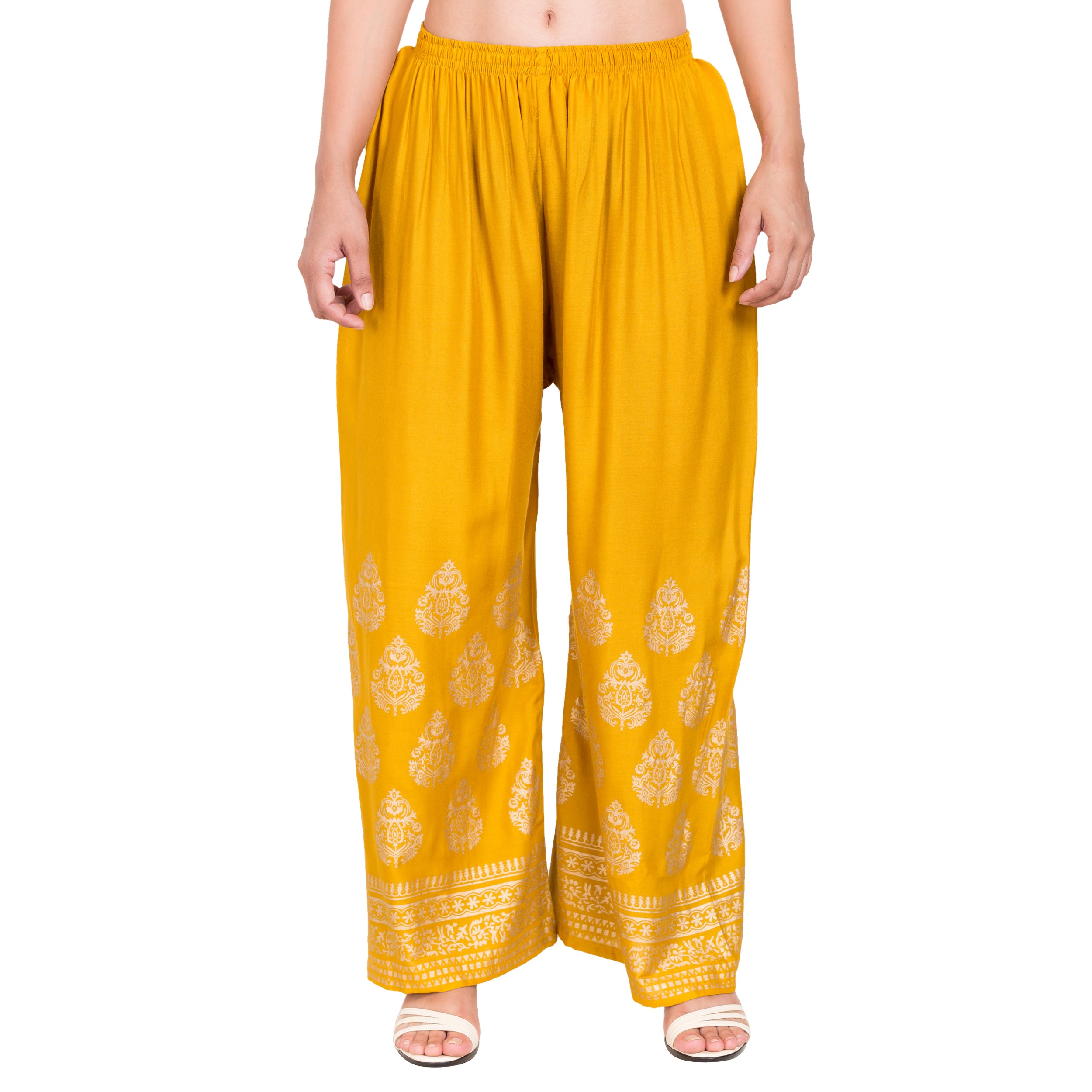 PAVONINE Mustard Color Golden Printed Rayon Fabric Sharara For Women - Distacart