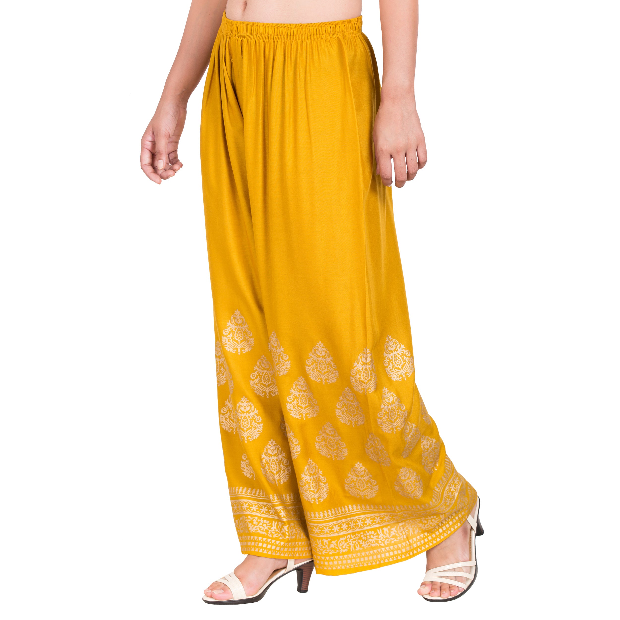 PAVONINE Mustard Color Golden Printed Rayon Fabric Sharara For Women - Distacart