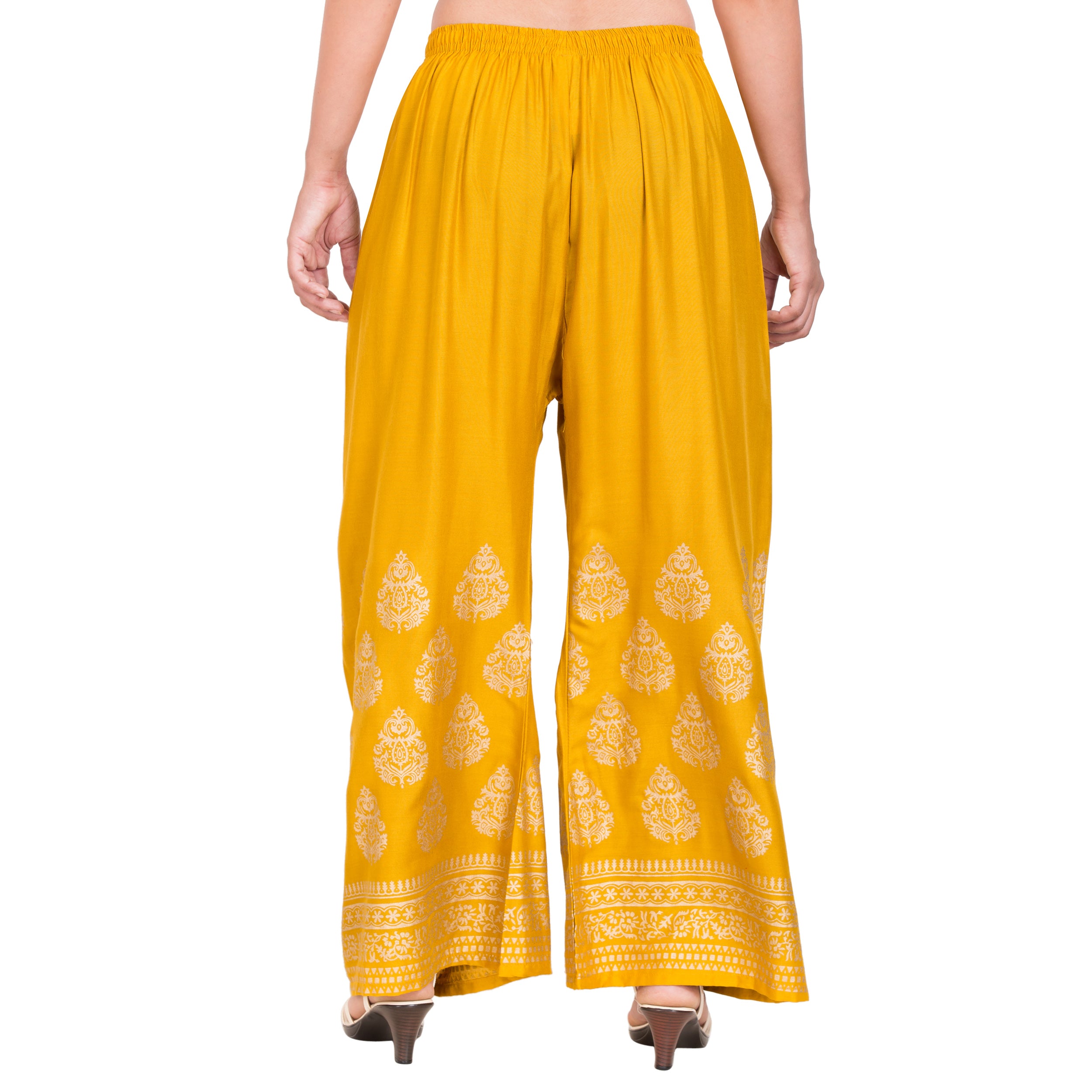 PAVONINE Mustard Color Golden Printed Rayon Fabric Sharara For Women - Distacart