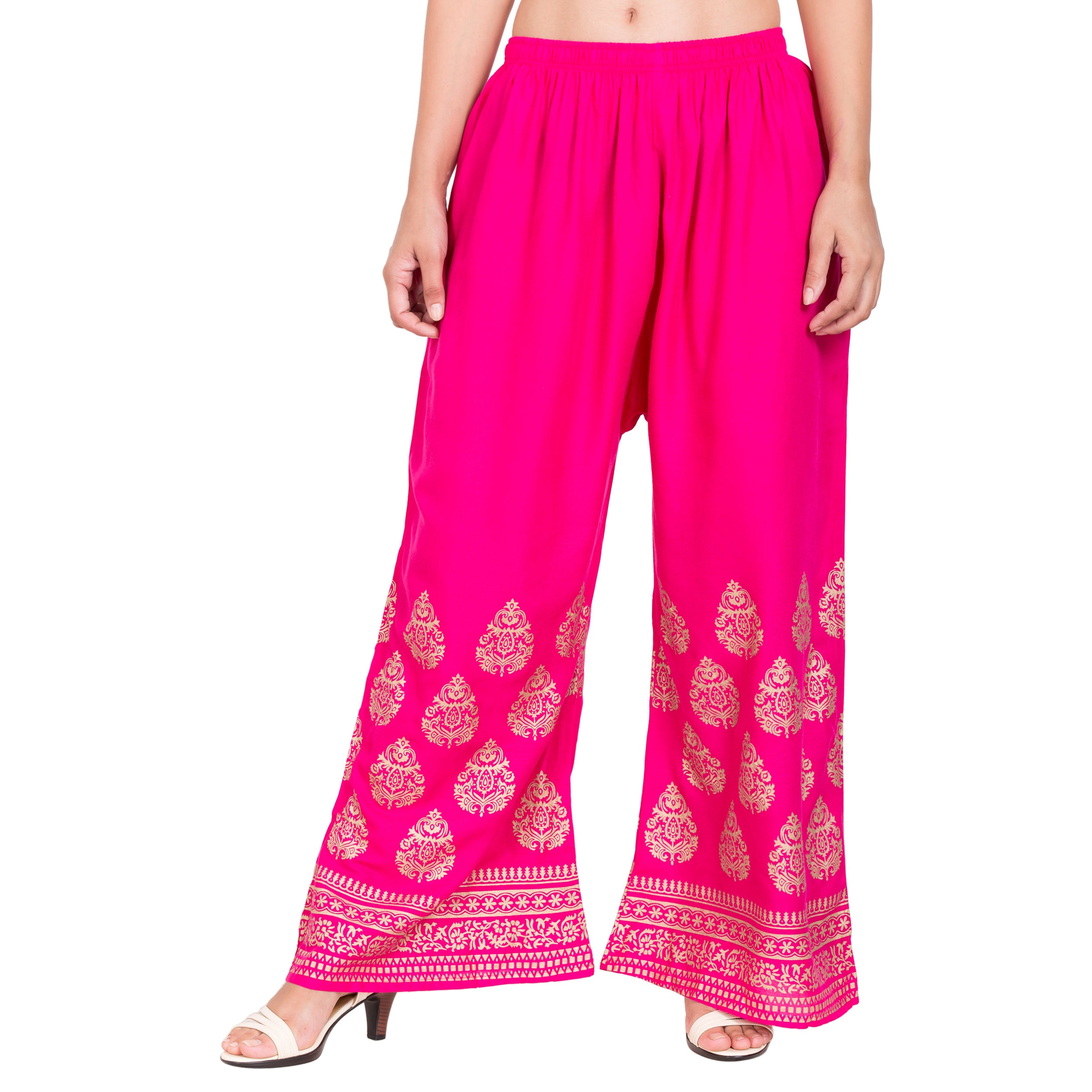 PAVONINE Rani Color Golden Printed Rayon Fabric Sharara For Women - Distacart