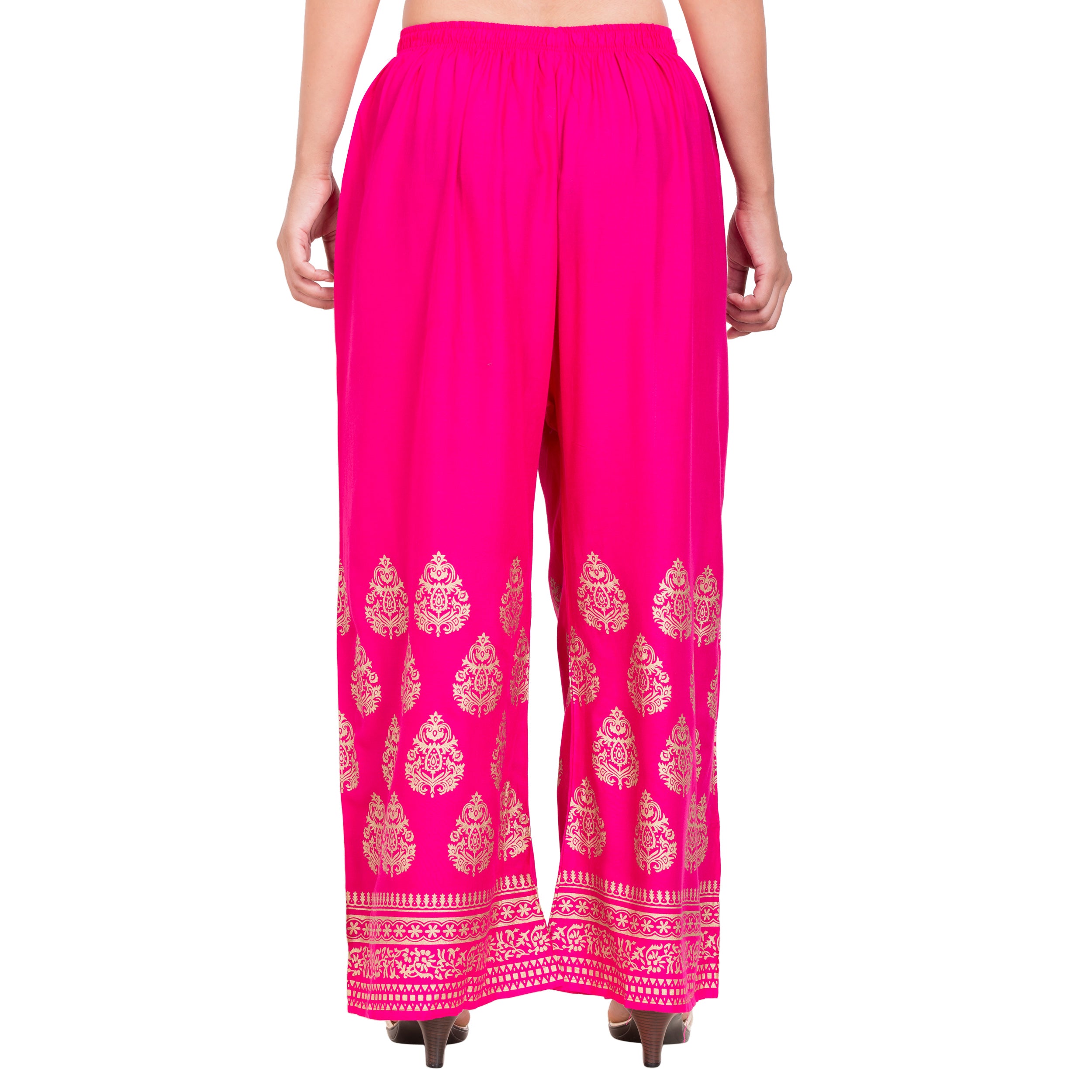 PAVONINE Rani Color Golden Printed Rayon Fabric Sharara For Women - Distacart