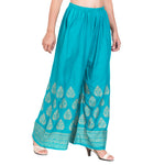 Thumbnail for PAVONINE Rama Green Color Golden Printed Rayon Fabric Sharara For Women - Distacart
