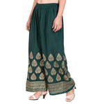Thumbnail for PAVONINE Bottle Green Color Golden Printed Rayon Fabric Sharara For Women - Distacart