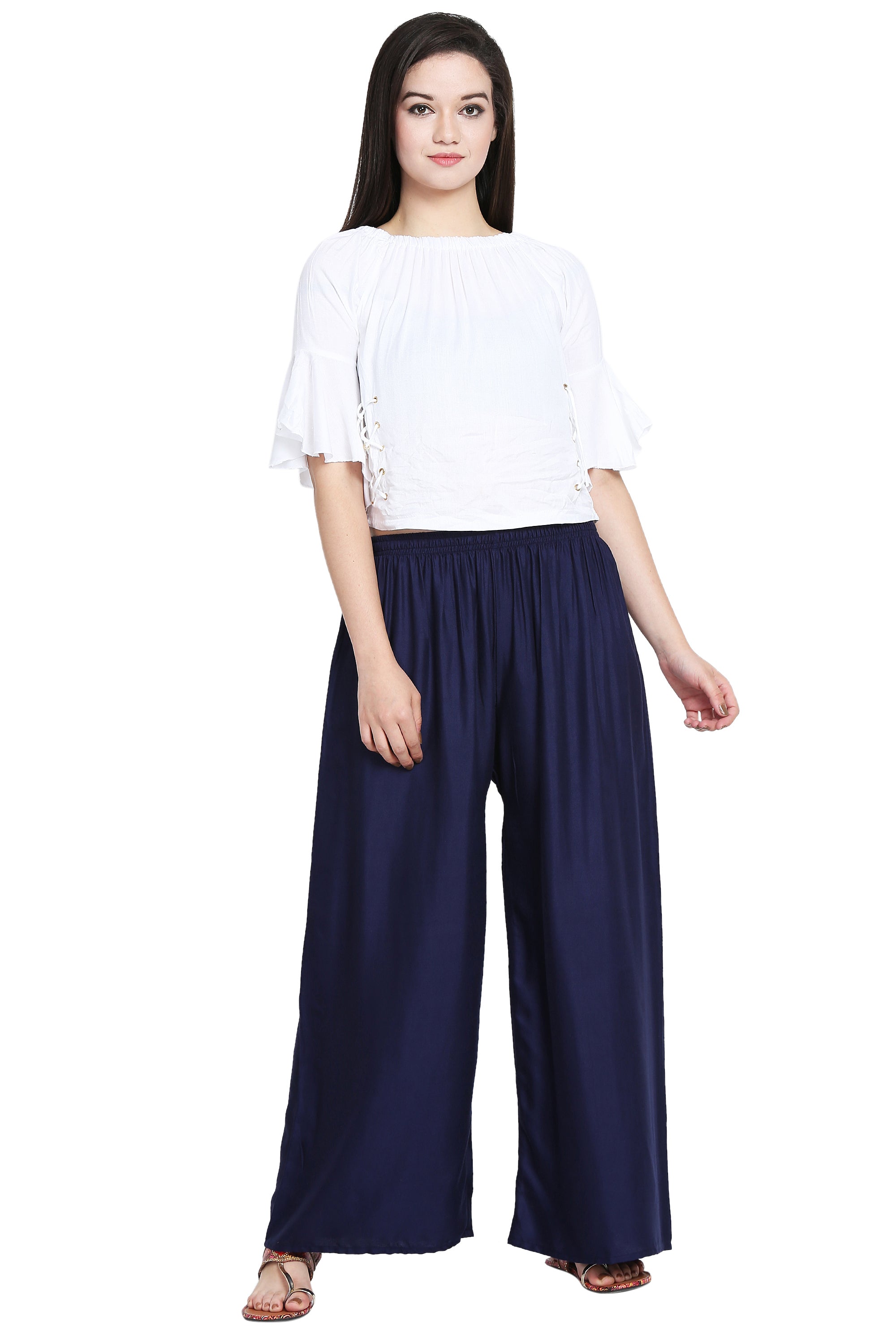 PAVONINE Navy Blue Color Rayon Fabric Half Flared Sharara For Women - Distacart