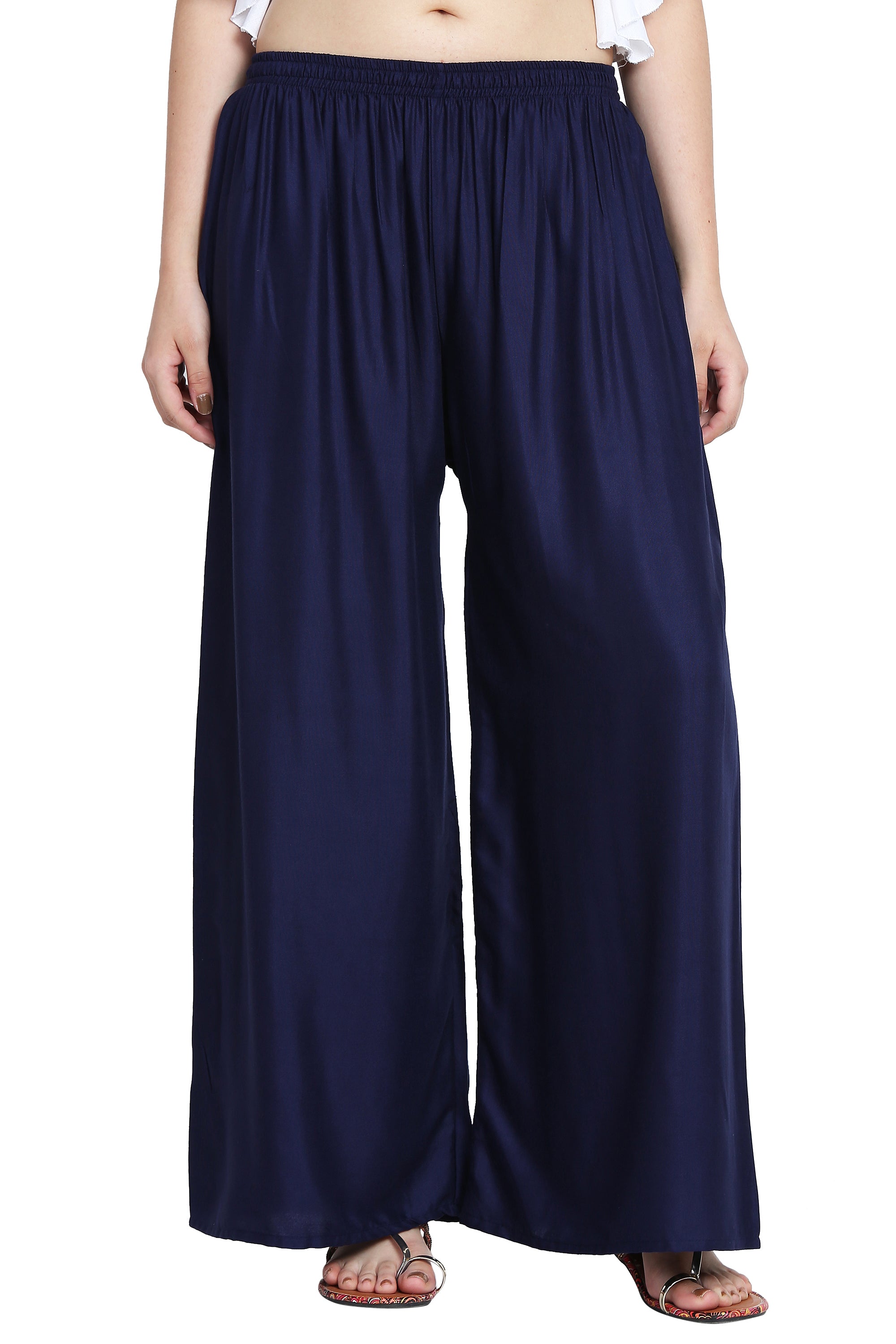 PAVONINE Navy Blue Color Rayon Fabric Half Flared Sharara For Women - Distacart