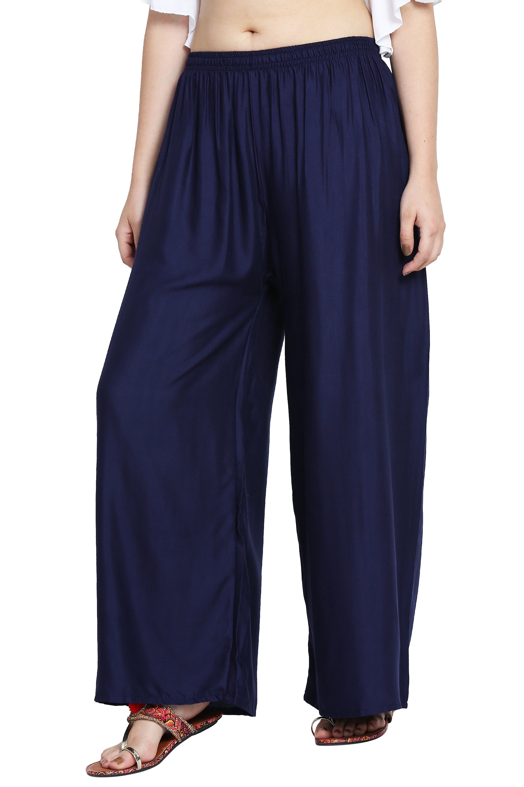 PAVONINE Navy Blue Color Rayon Fabric Half Flared Sharara For Women - Distacart