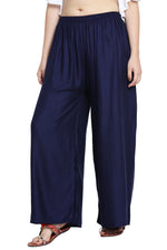 Thumbnail for PAVONINE Navy Blue Color Rayon Fabric Half Flared Sharara For Women - Distacart