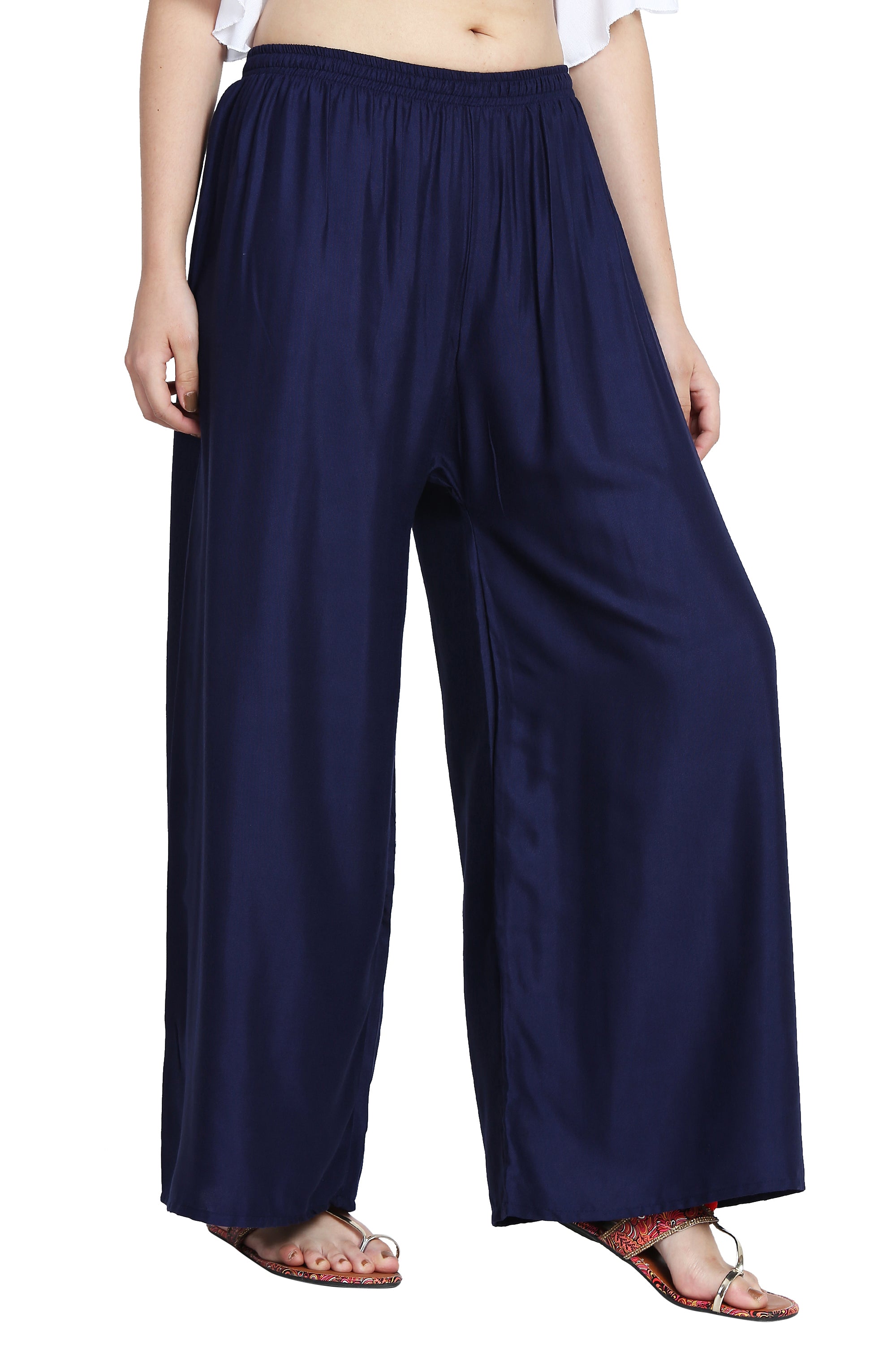 PAVONINE Navy Blue Color Rayon Fabric Half Flared Sharara For Women - Distacart