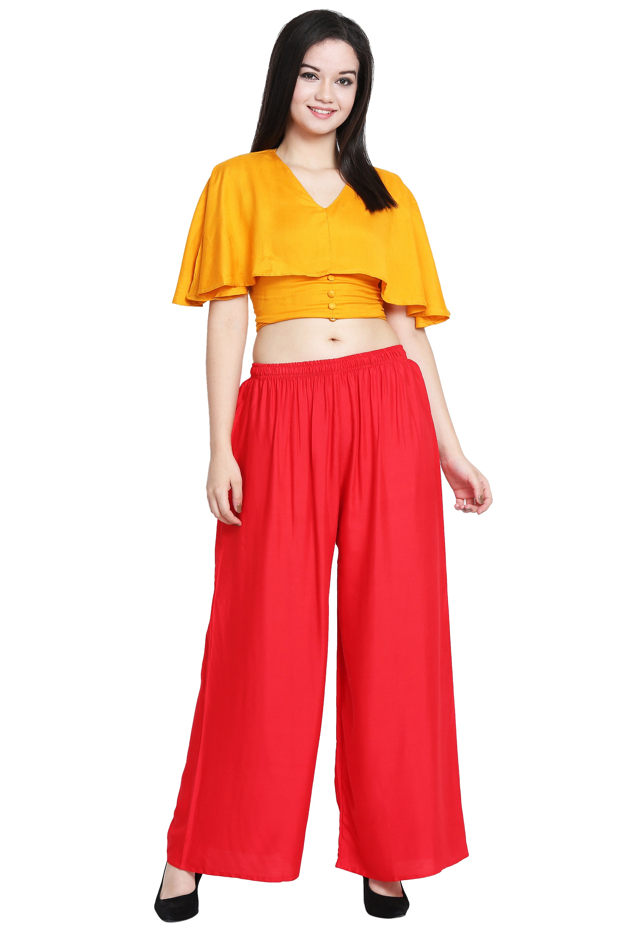 PAVONINE Red Color Rayon Fabric Half Flared Sharara For Women - Distacart