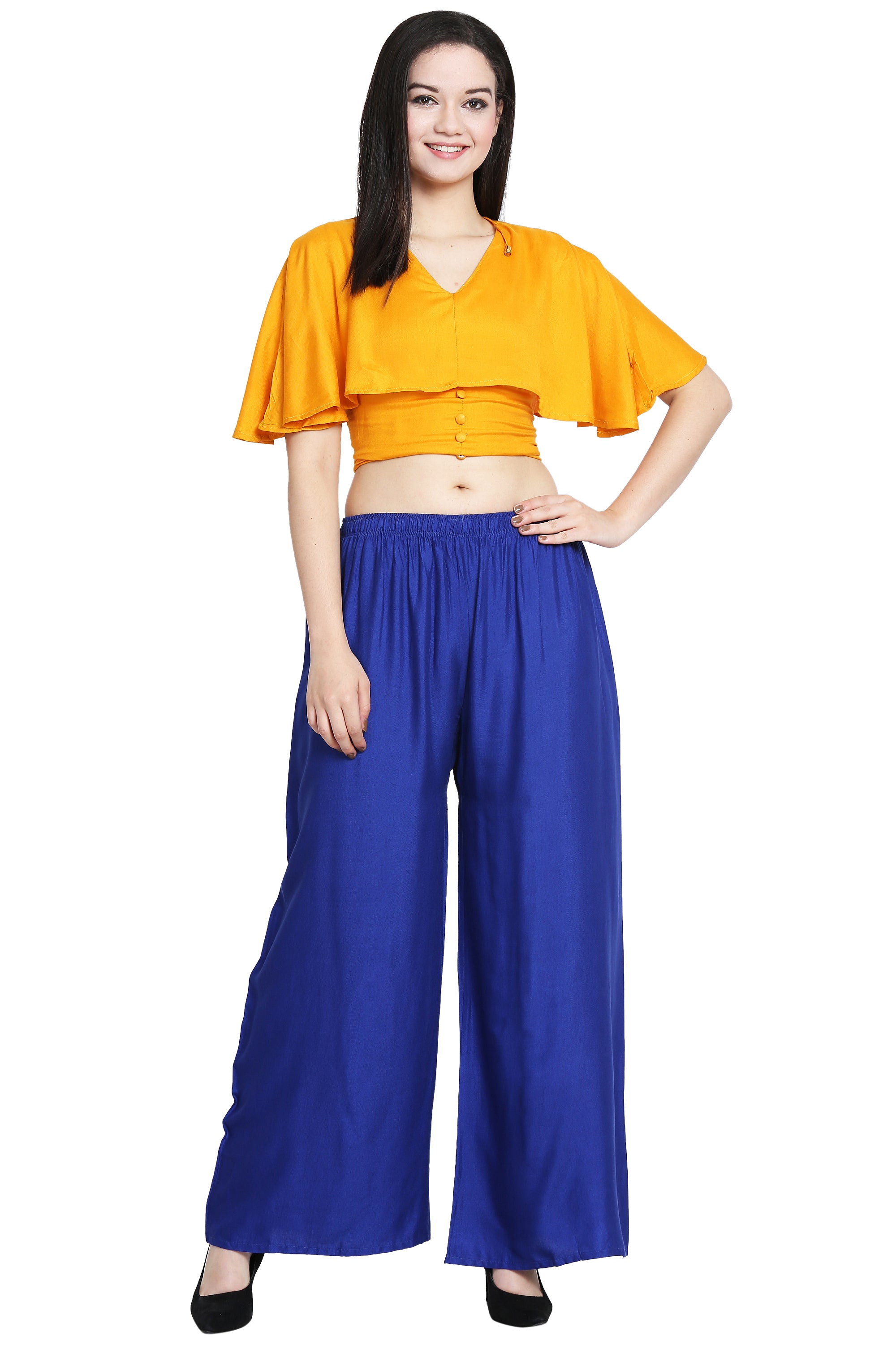 PAVONINE Royal Blue Color Rayon Fabric Half Flared Sharara For Women - Distacart