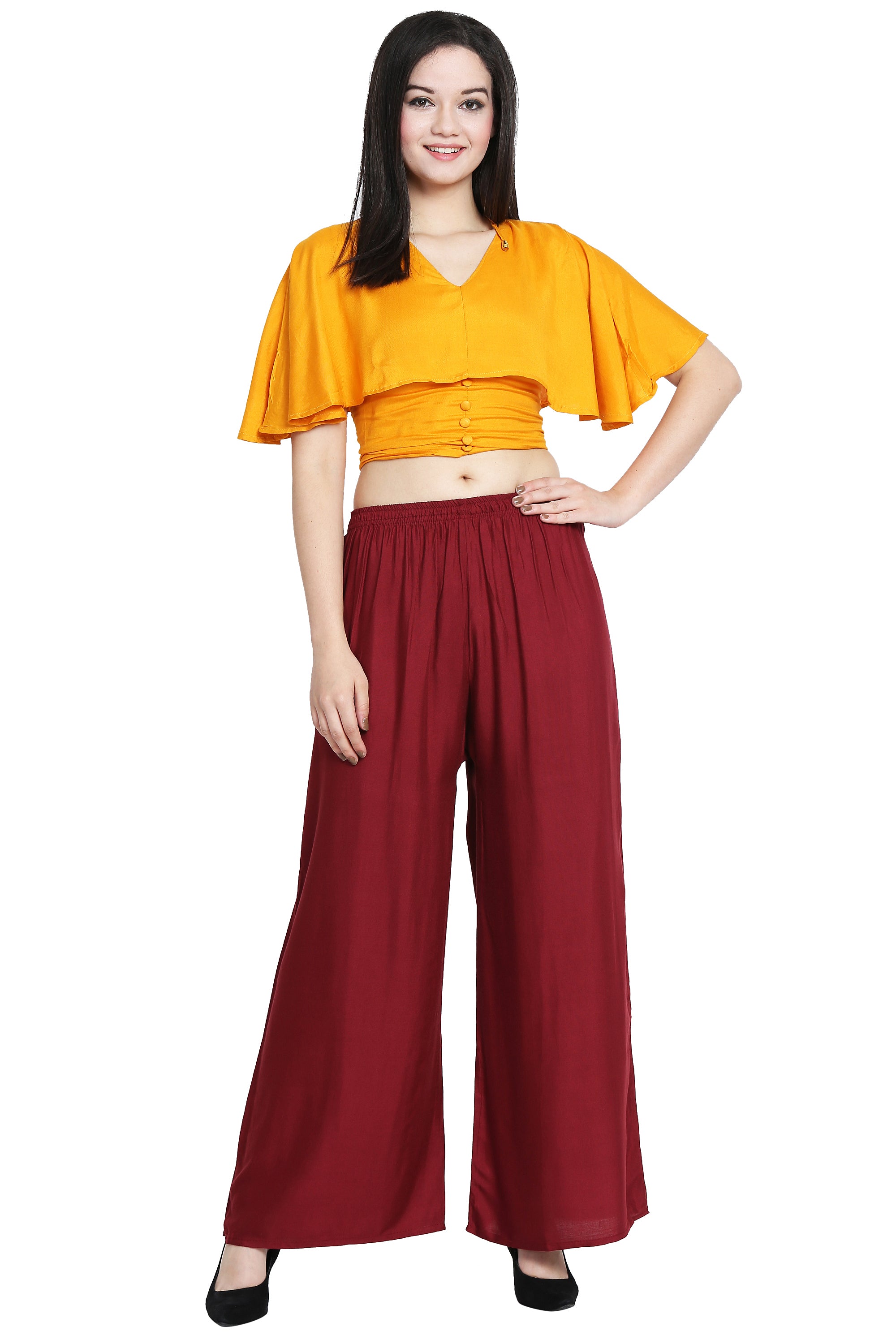 PAVONINE Maroon Color Rayon Fabric Half Flared Sharara For Women - Distacart