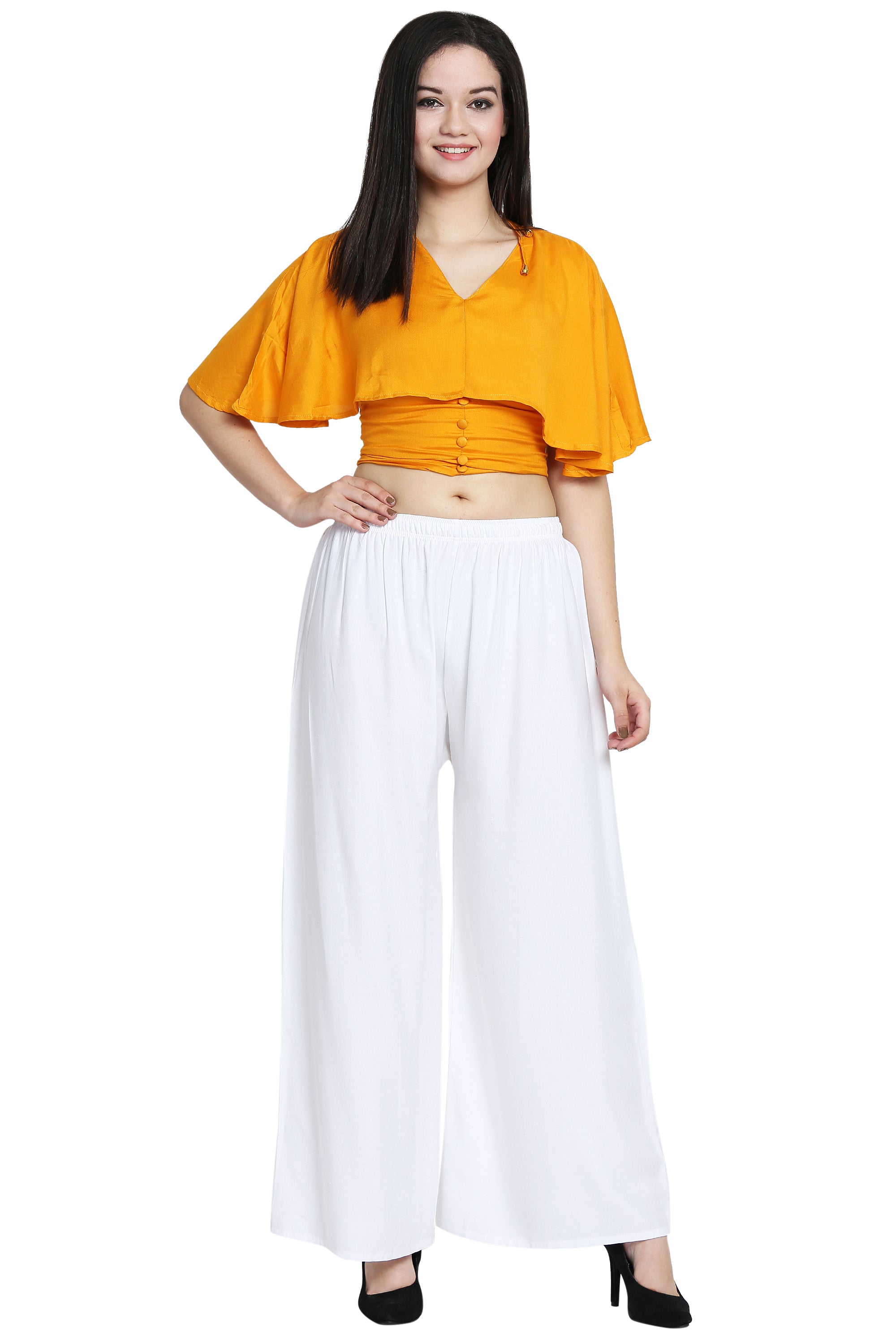 PAVONINE White Color Rayon Fabric Half Flared Sharara For Women - Distacart