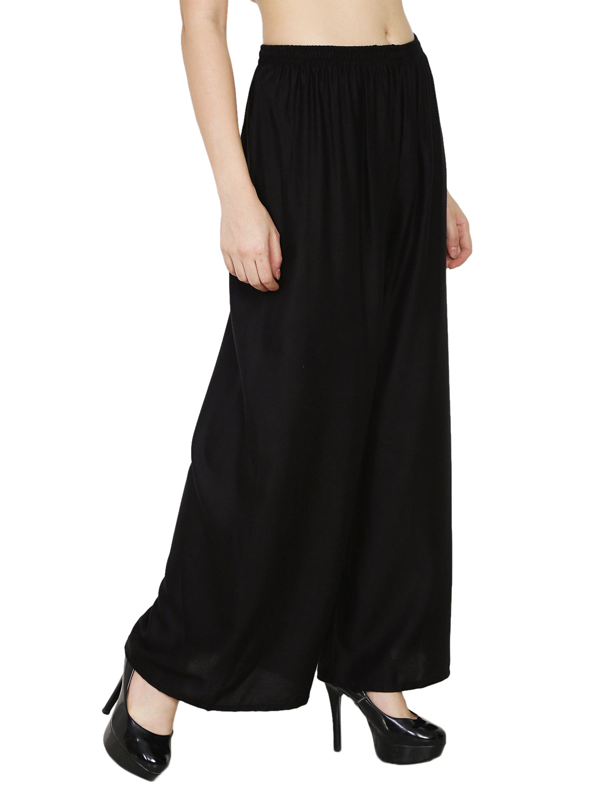 PAVONINE Black Color Rayon Fabric Half Flared Sharara For Women - Distacart