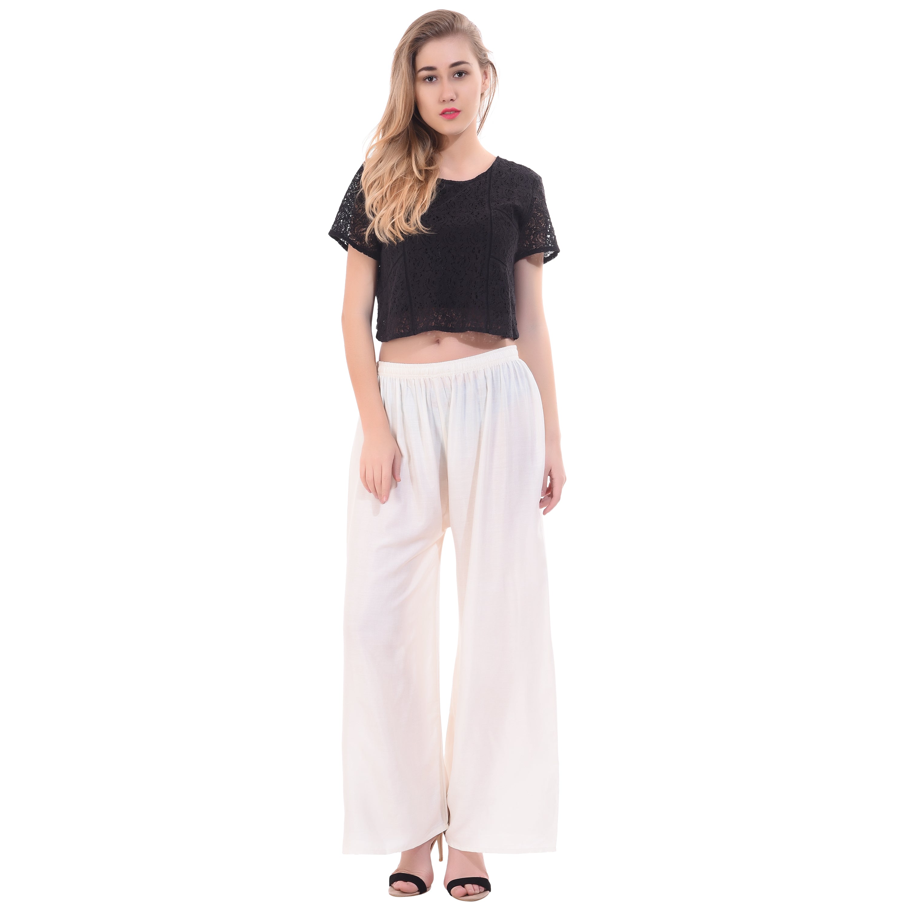 PAVONINE Off-White Color Rayon Fabric Half Flared Sharara For Women - Distacart