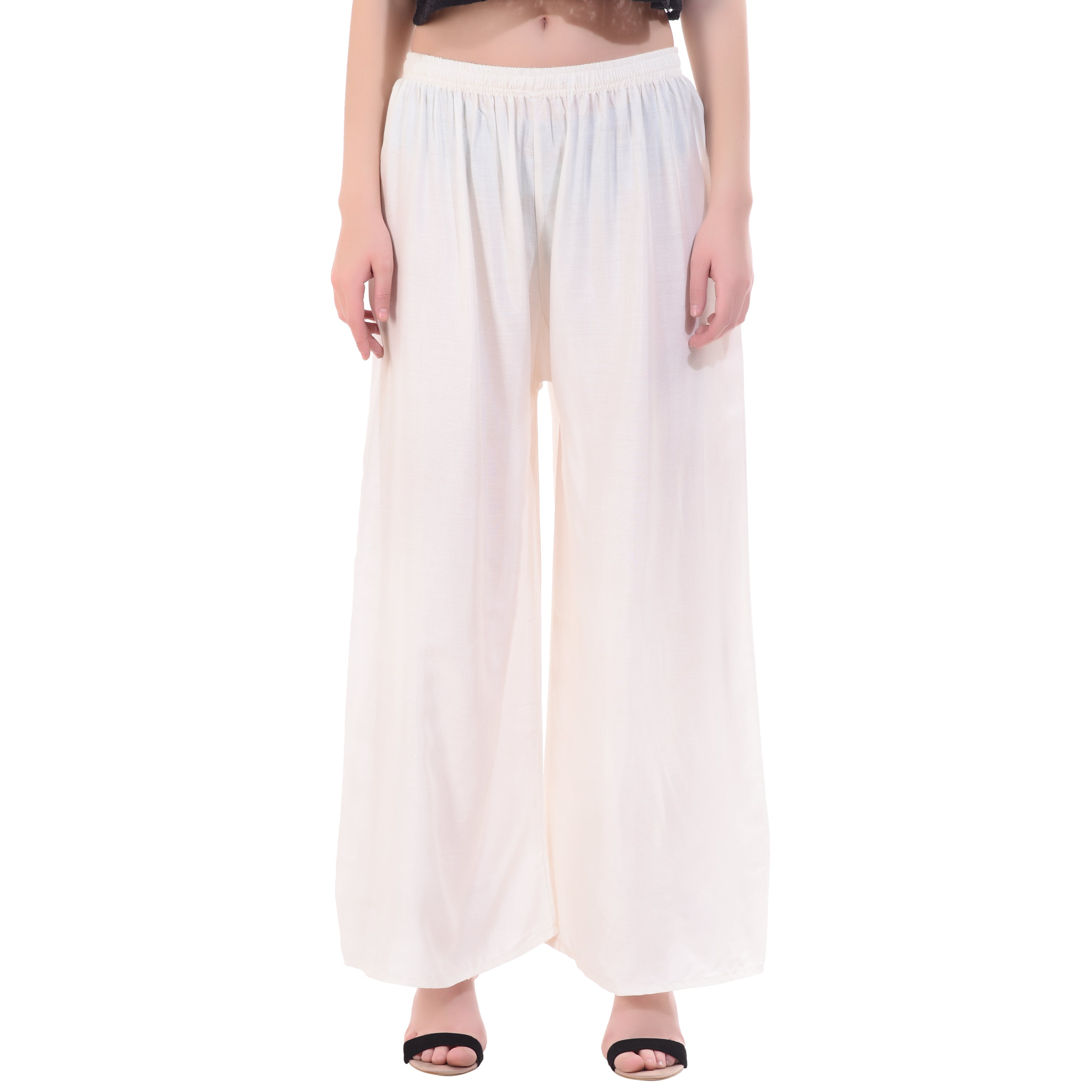 PAVONINE Off-White Color Rayon Fabric Half Flared Sharara For Women - Distacart