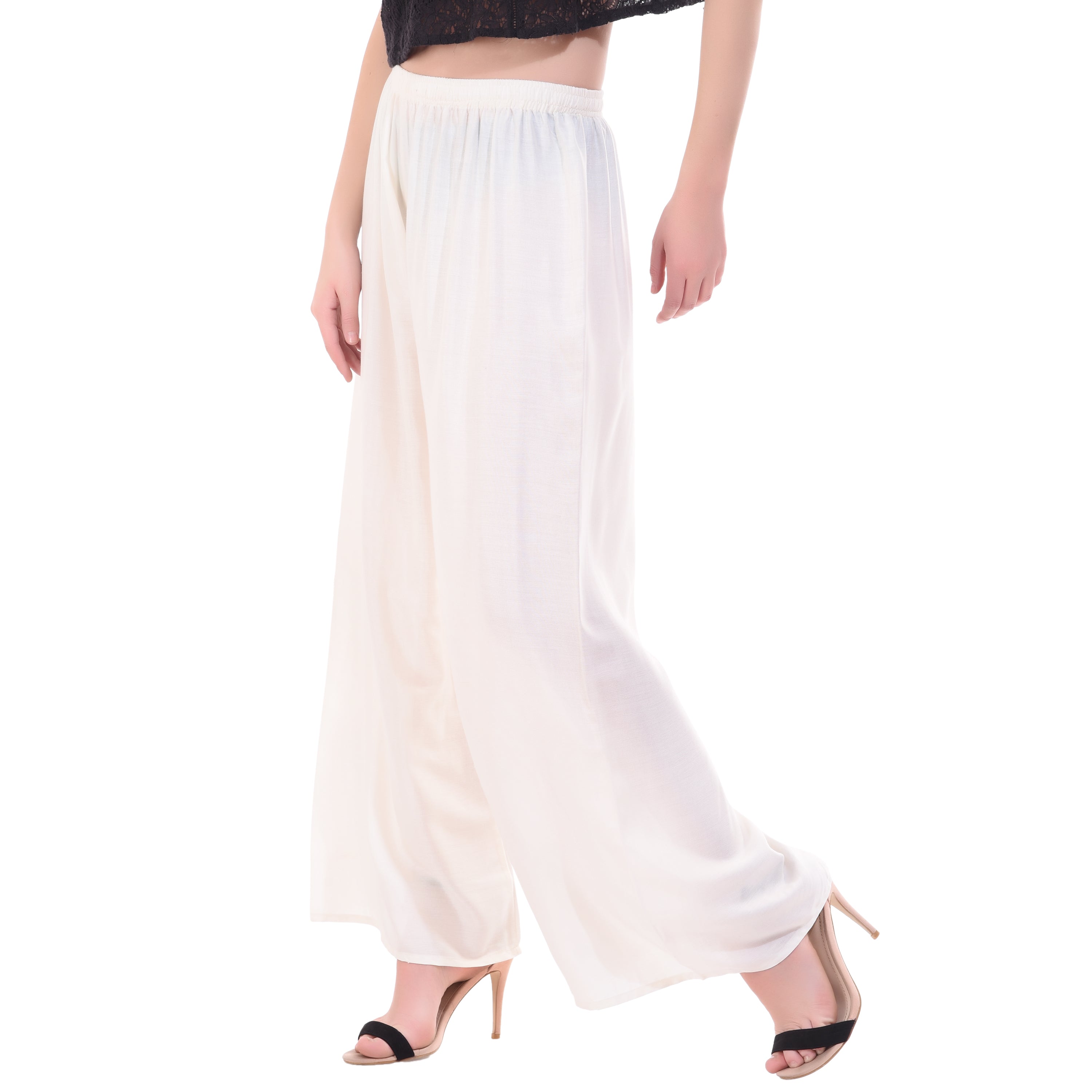 PAVONINE Off-White Color Rayon Fabric Half Flared Sharara For Women - Distacart