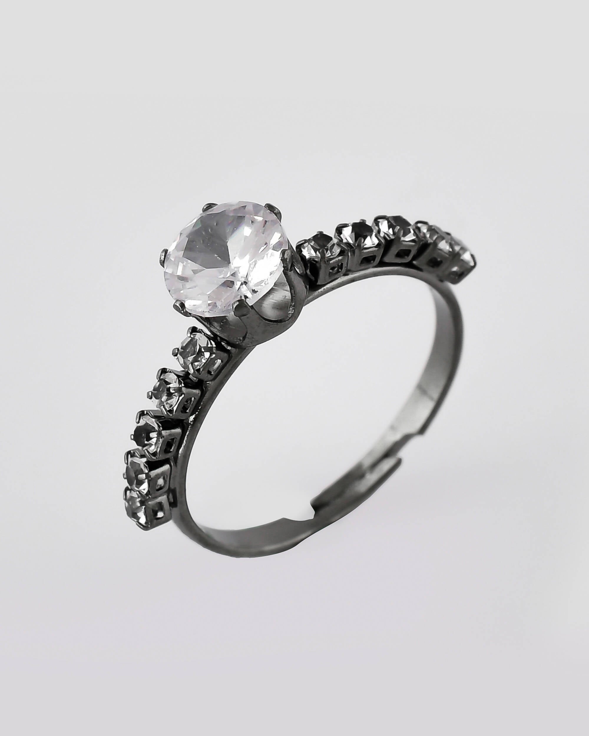VOJ white CZ-detail Stainless Steel Cubic Zirconia Rhodium Plated Adjustable Finger Ring - Distacart