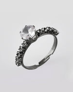Thumbnail for VOJ white CZ-detail Stainless Steel Cubic Zirconia Rhodium Plated Adjustable Finger Ring - Distacart