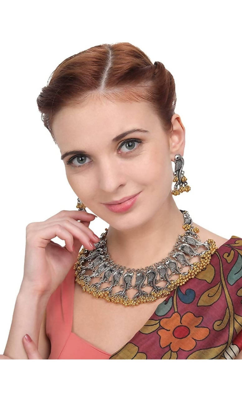 Mominos Fashion Parrot Design Choker Necklace Set With Golden Ghungoo online