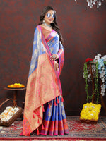 Thumbnail for Lorenvalley Fashion Lavender Kanjivaram Silk Woven Design with Zari Weaving Saree - Distacart