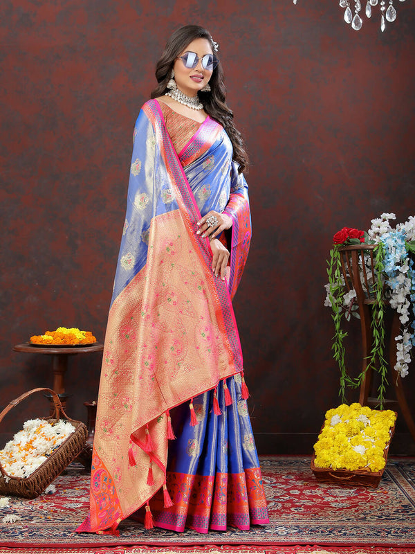 Lorenvalley Fashion Lavender Kanjivaram Silk Woven Design with Zari Weaving Saree - Distacart