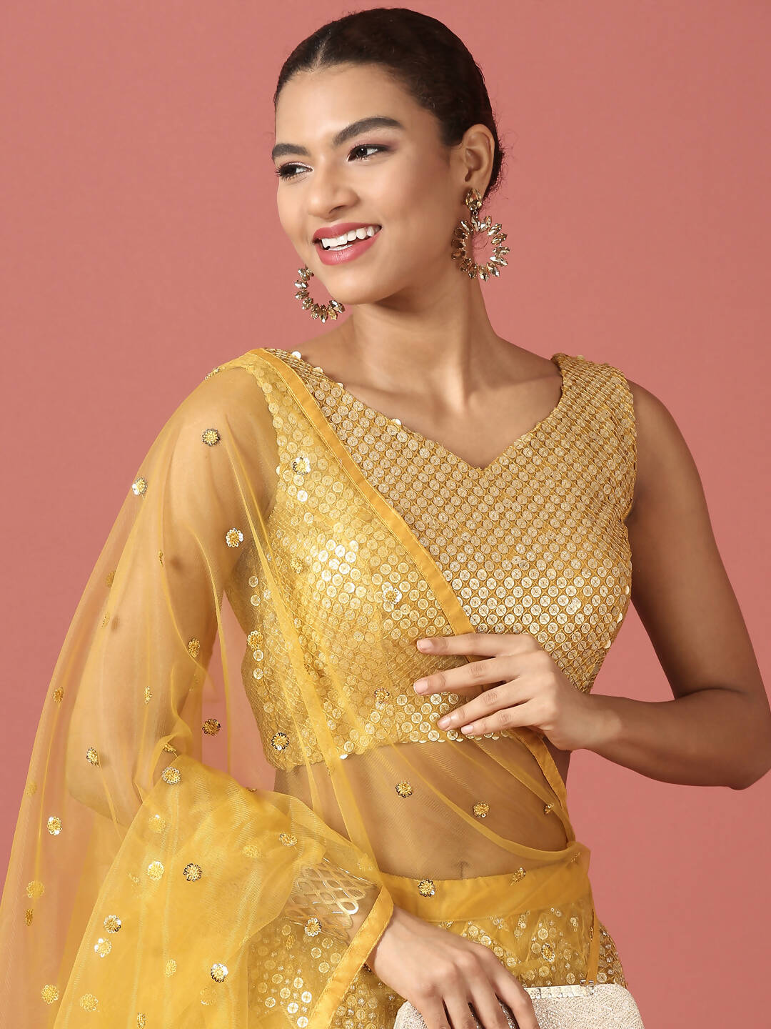 House of Panchhi Mustard Net Sequinse Work Lehenga & Blouse, Dupatta - Distacart