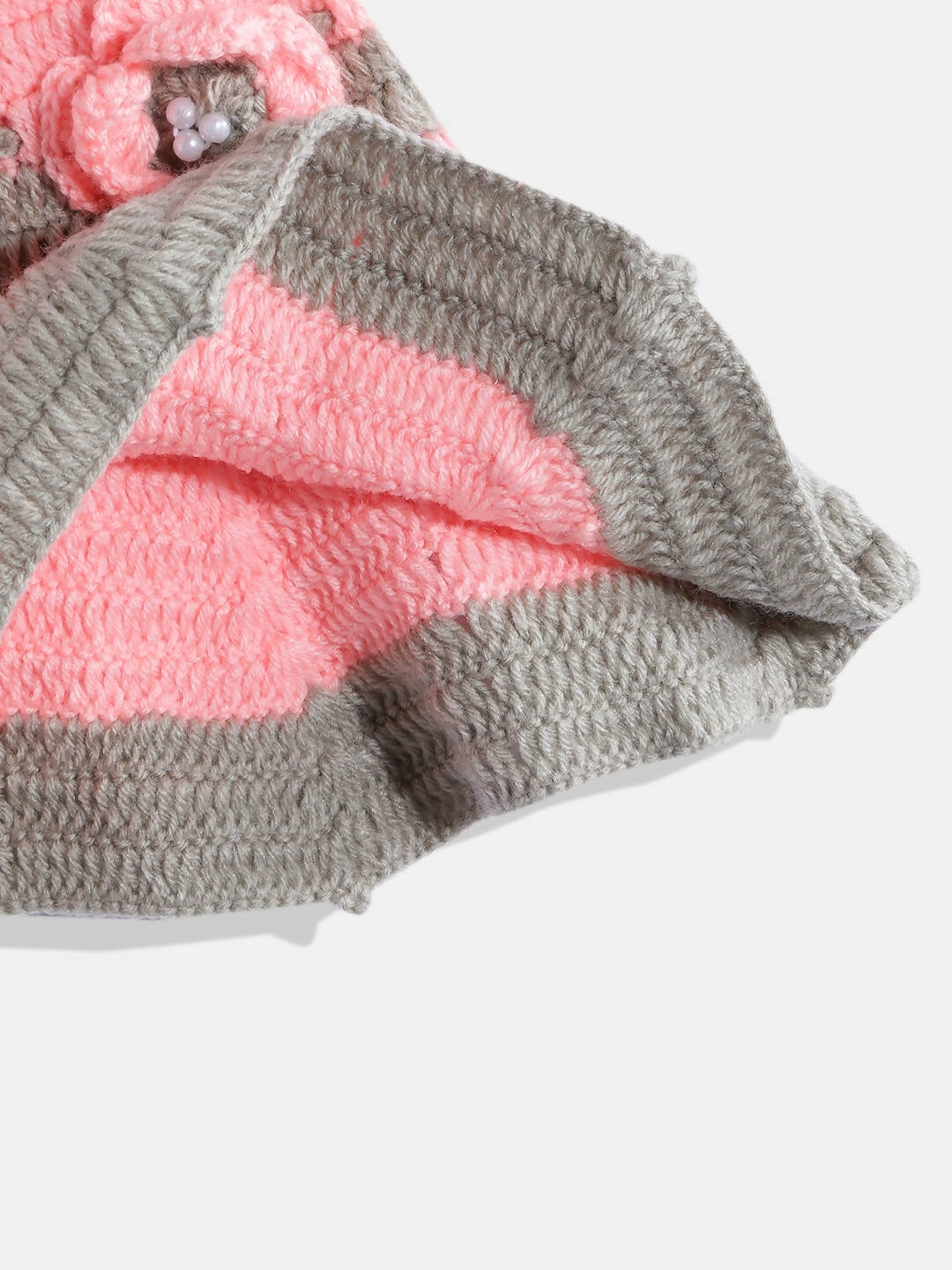 Chutput Kids Woollen Hand Knitted Short Sleeves Flower Detail Dress - Pink - Distacart