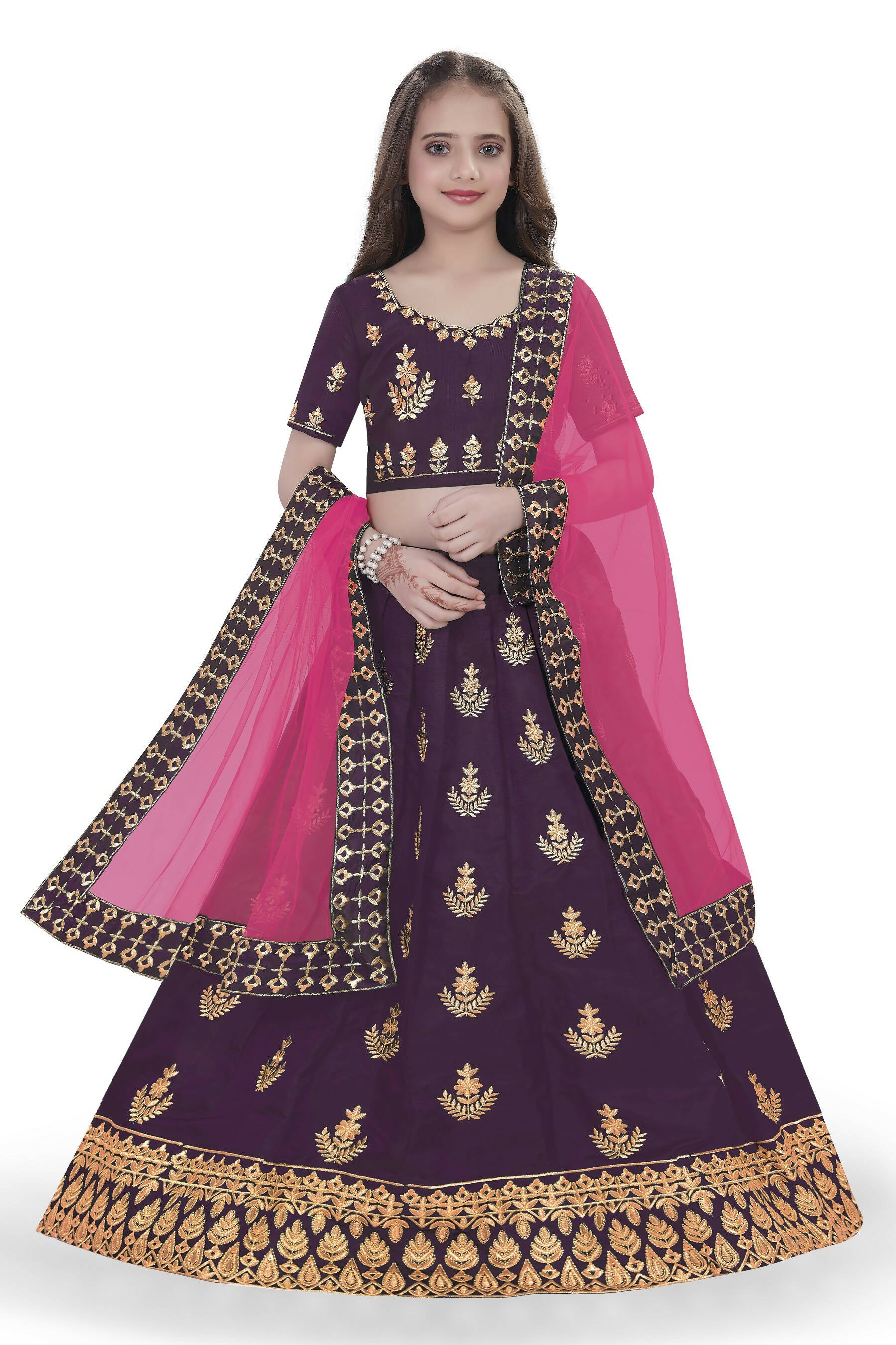 Dwiden Purple Kamal Tafetta Sattin Semi-Stitched Girl's Lehenga Choli - Distacart