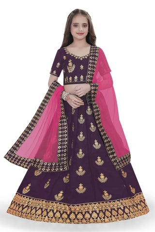 Dwiden Purple Kamal Tafetta Sattin Semi-Stitched Girl's Lehenga Choli - Distacart