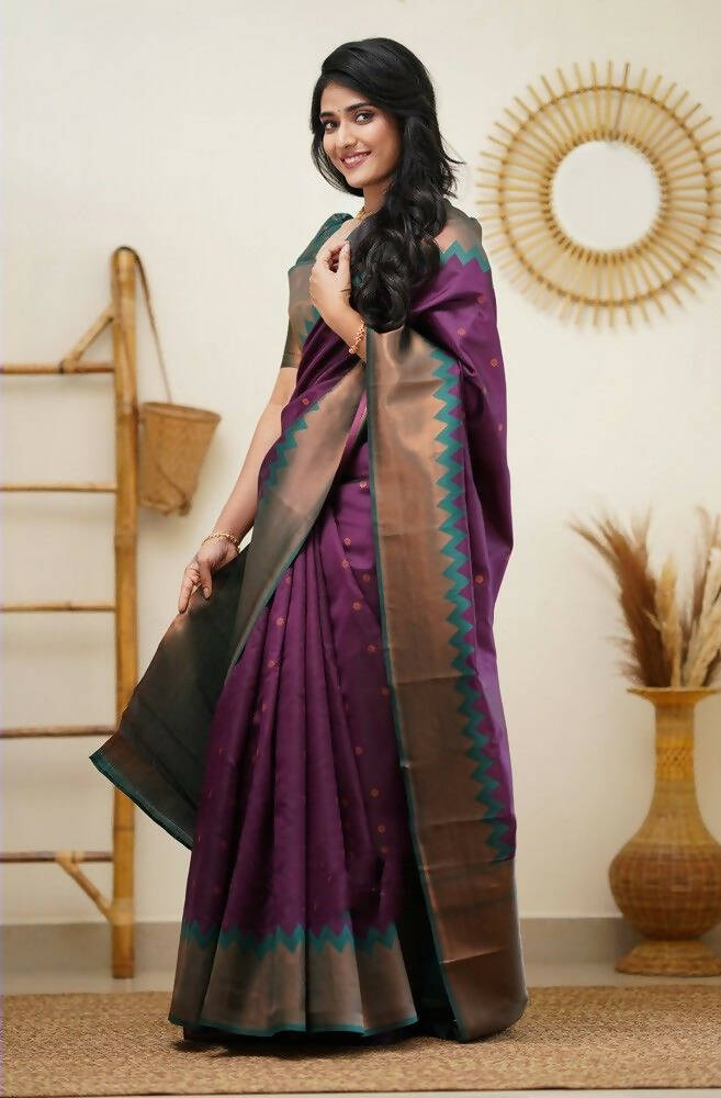 DEIANA'S Beautiful Golden Jari with New Design Soft Lichi Silk Saree - Wine - Distacart