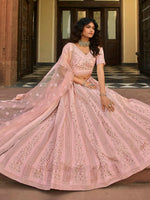 Thumbnail for Myra Baby Pink Organza Embroidered Lehenga - Distacart