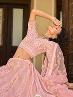 Thumbnail for Myra Baby Pink Organza Embroidered Lehenga - Distacart