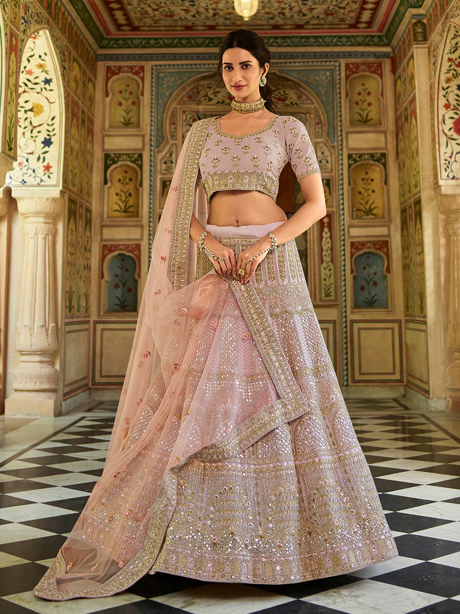 Myra Pink Organza Embroidered Lehenga - Distacart